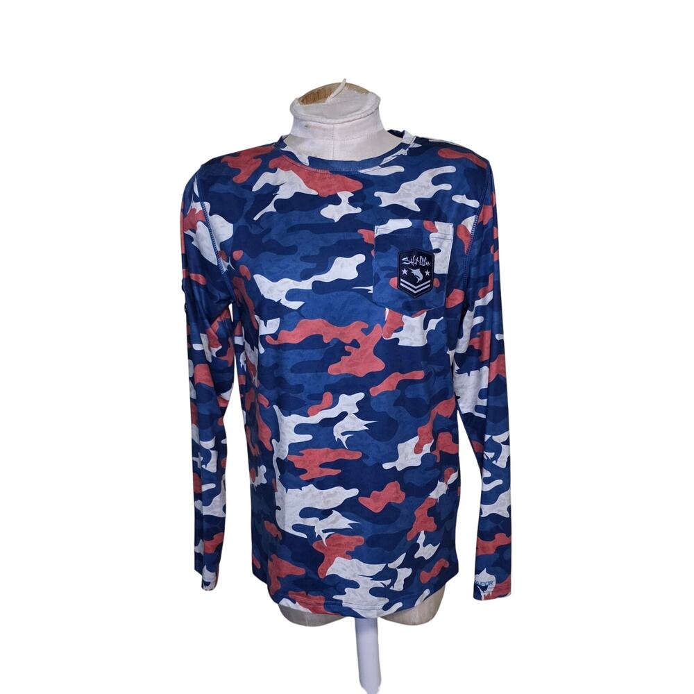 Salt Life Youth fishing Camo Performance Long Sleeve Shirt‎ UVapor Size XL